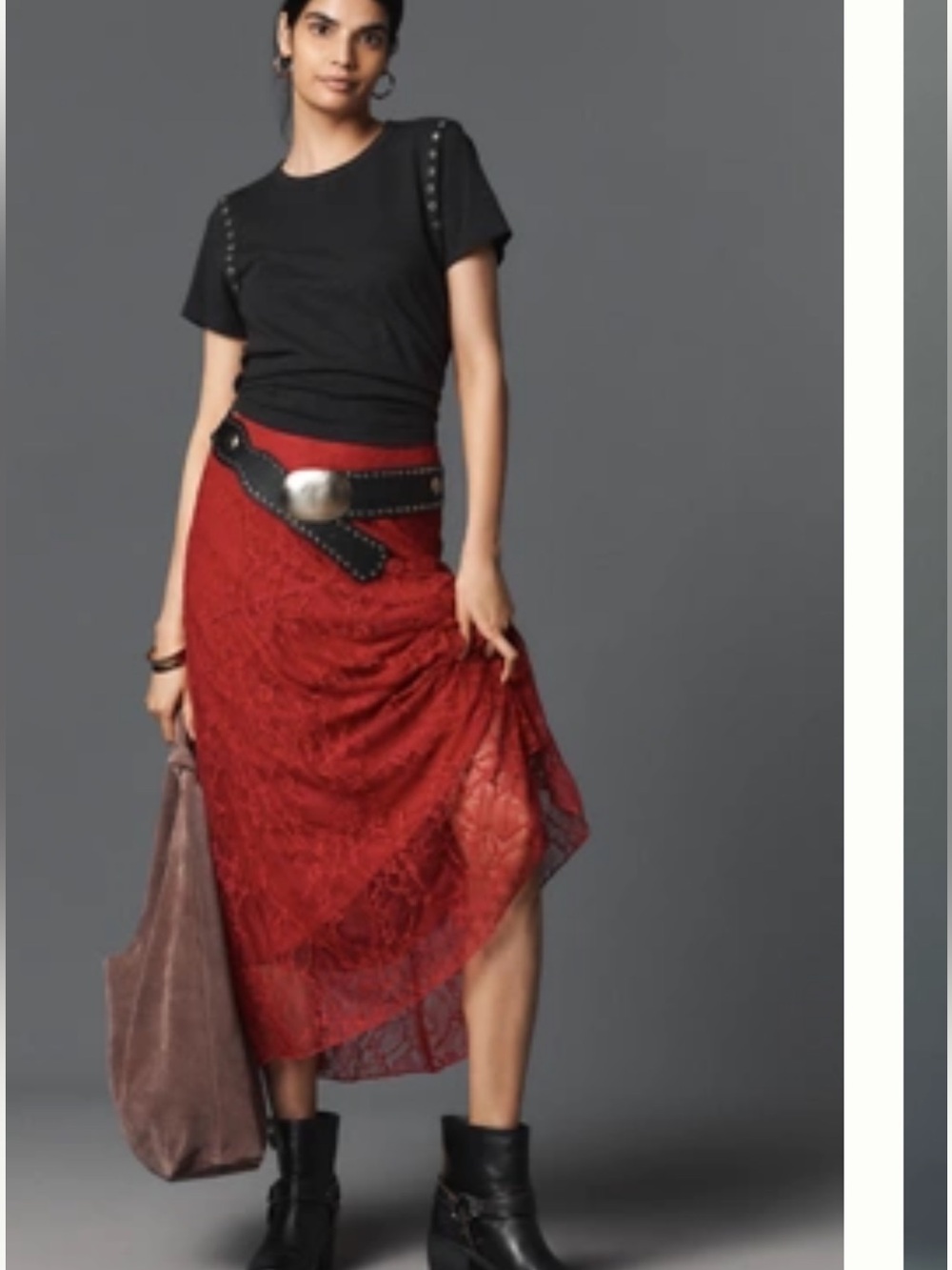 Asymmetric Drop-Waist Lace Midi Skirt